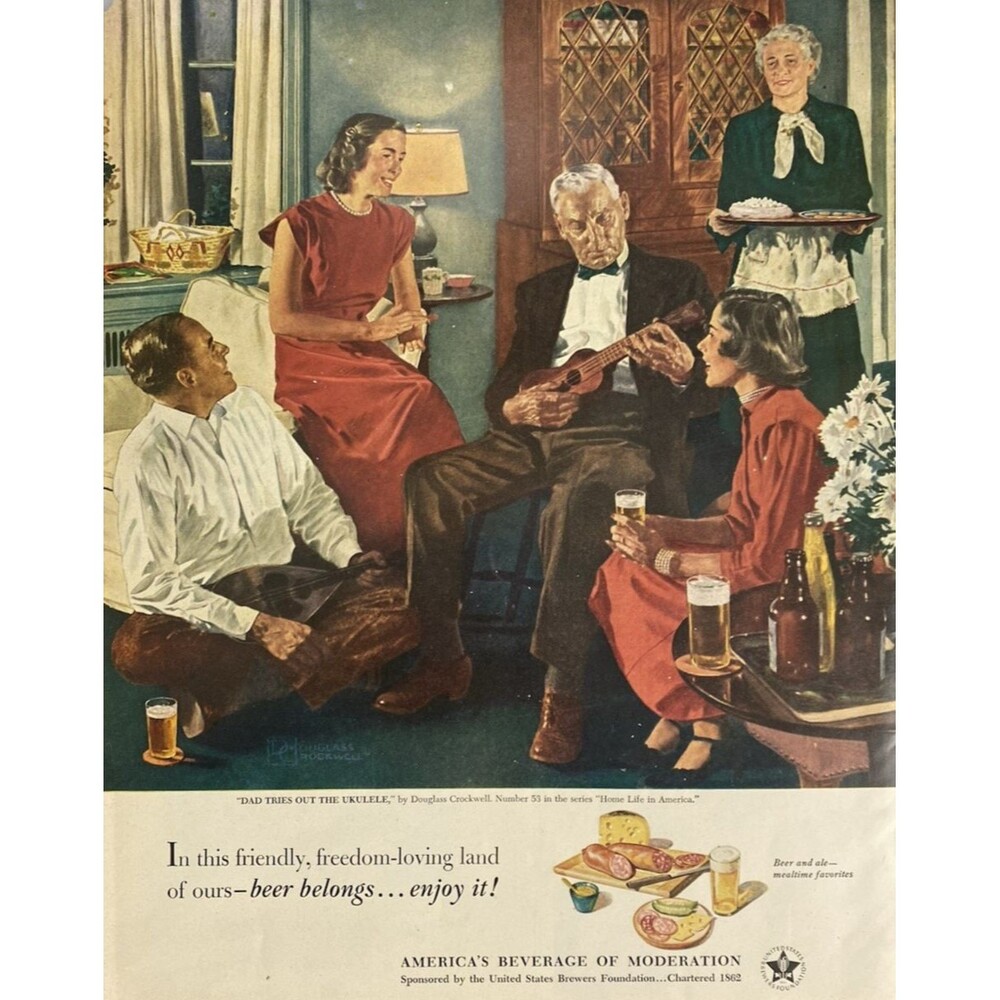 US Brewer's Foundation "Beer Belongs-Enjoy it!" Family Enjoying Beer Vtg Ad 1951